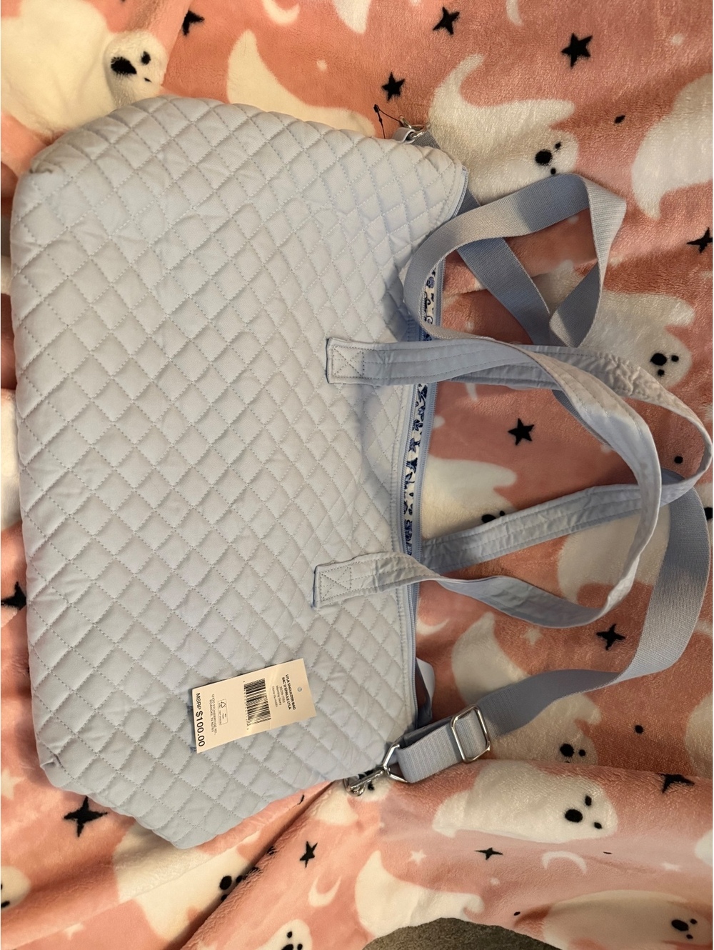 Vera Bradley Quilted Tote Bag with Shoulder Strap and Blue Floral Lined - Picture 5 of 5